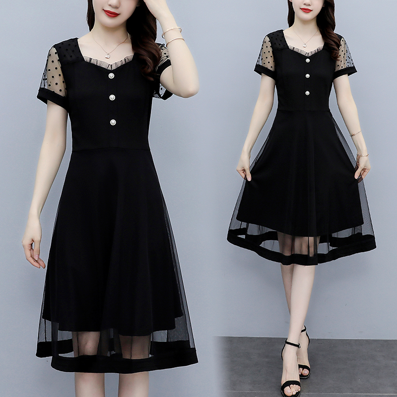MY8730# 天丝罗马夏季新款胖mm显瘦网纱拼接连衣裙女裝貨源服裝批發
