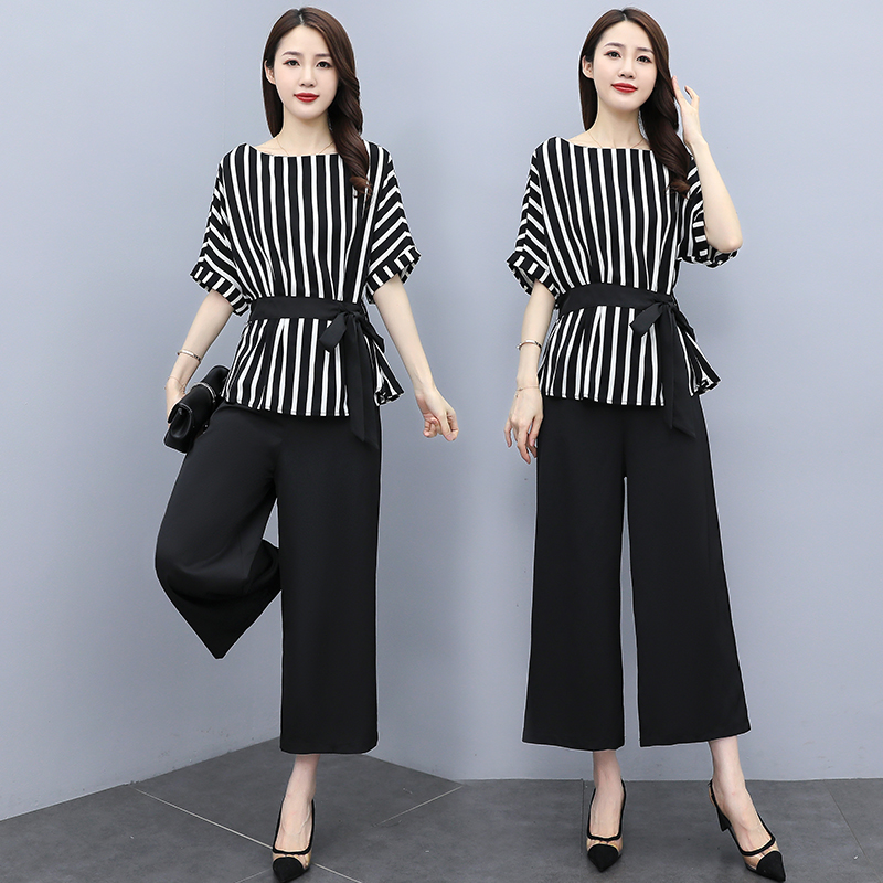 RY911# 实拍大码女装2026夏季新款胖MM气质显瘦雪纺上衣减龄阔腿裤...