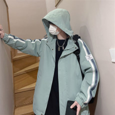 批发春秋季新款经典两条杠连帽夹克外套男长袖开衫运动休闲夹克