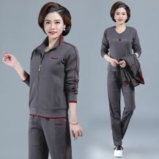 批发中老年运动服套装女2021春秋<b class='q'>冬</b>大码中年休闲卫衣三件套长袖宽松妈