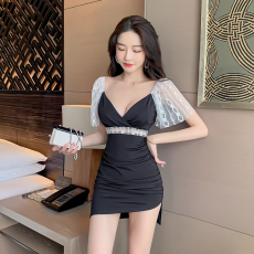 批发实拍2026足浴技师工作服spa足疗桑拿按摩低胸气质性感V领<b class='q'>连衣裙</b>