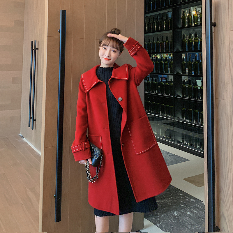 fragrant shadow double-sided for women, 2020 autumn and winter new medium long red woolen coat_voghion.com