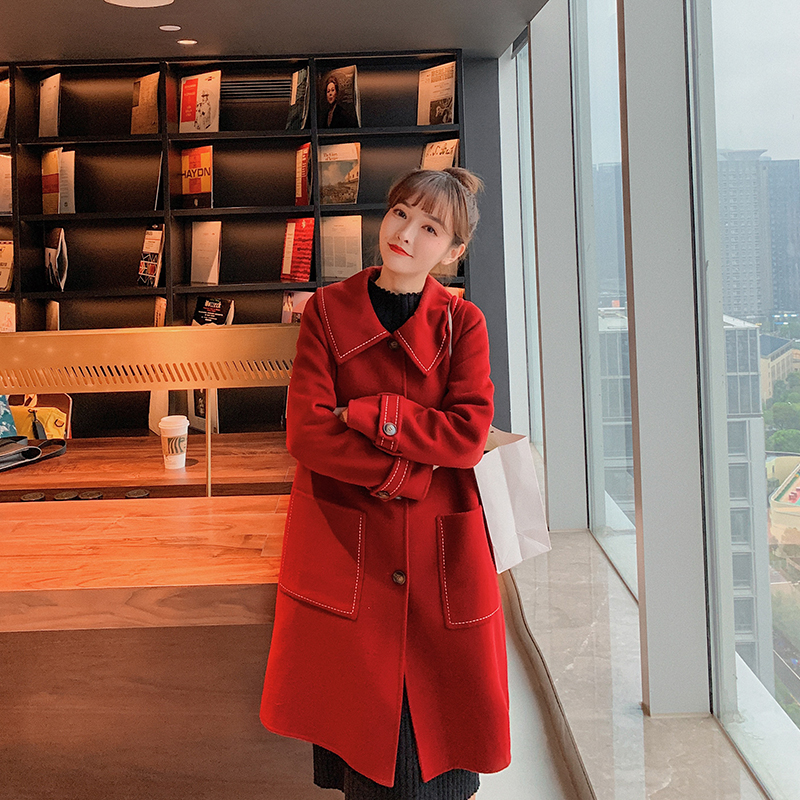 fragrant shadow double-sided for women, 2020 autumn and winter new medium long red woolen coat_voghion.com
