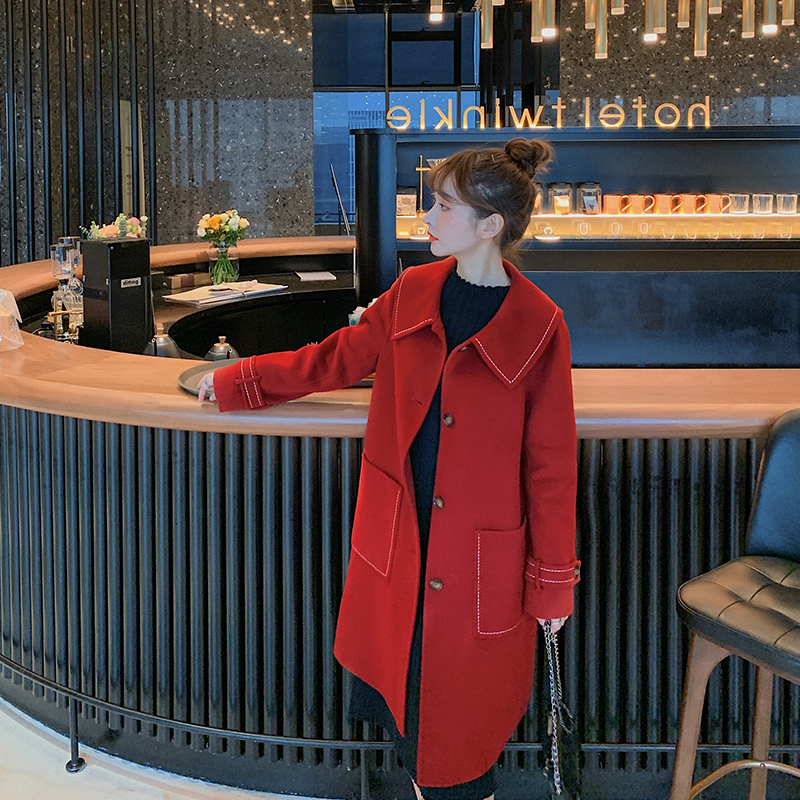 fragrant shadow double-sided for women, 2020 autumn and winter new medium long red woolen coat_voghion.com