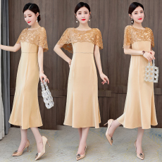 批发妈妈婚宴礼服2025春夏款妈妈宴会礼服连衣裙喜婆婆婚宴装