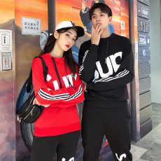 批发新款套头印字母外套<b class='q'>春</b>秋情侣装两件套男女运动服青少年学生休闲款