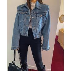 批发现时髦帅气<b class='q'>百搭</b>复古水洗垫肩长袖牛仔外套女短款