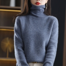 100%纯山羊绒衫女套头高领加厚毛衣宽松针织打底羊毛