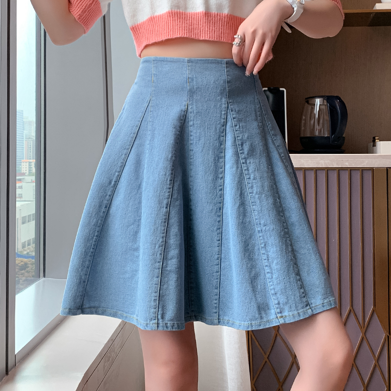RY3839# 蓝色牛仔半身裙女春夏季2026年新款a字短裙裤百褶女小个子伞裙子