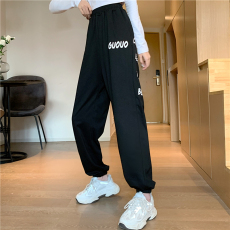 批发实价-实拍65/35鱼鳞 新款阔腿宽松束脚印花休闲女卫裤