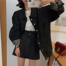 批发现 复古<b class='q'>宽松</b>洗水黑色牛仔外套减龄夹克上衣女