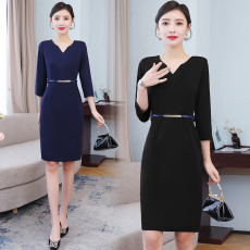 批发高端职业连衣裙2022春夏新款V领气质售楼部处<b class='q'>珠宝</b>店工装工作服女