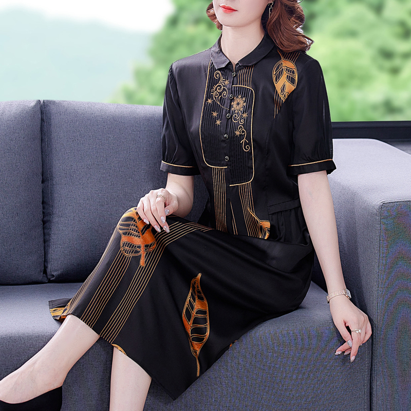 MY5027# 新款女装真丝连衣裙高端时尚印花显瘦妈妈装女裝貨源服裝批發