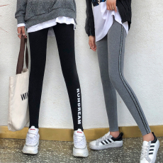 批发春秋紧身跑步运动裤女<b class='q'>印花</b>条纹打底裤子弹力大码瑜伽裤修身<b class='q'>铅笔裤</b>