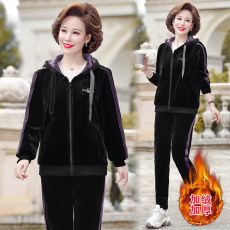 批发金丝绒加绒加厚中老年女装2021春秋<b class='q'>冬</b>装新款中年妈妈运动两件套装