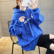 批发实拍250克大卫衣秋冬2021字母涂鸦喷漆连帽加绒卫衣女