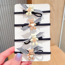 批发实拍韩版可爱卡通发圈奶咖色小熊发绳少女格子小清新发圈