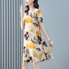 批发母亲节妈妈夏装洋气雪纺连衣裙40岁50中年女宽松遮肚气质高贵裙子