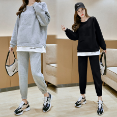 批发实拍孕妇初两件套休闲<b class='q'>春</b>装套装洋气棉上衣孕妇卫衣时尚套装