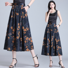 批发实拍春<b class='q'>夏</b>印花真丝半身裙2022大码高腰大摆裙休闲百搭长裙