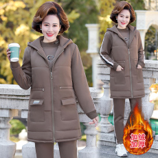 批发中老年女秋<b class='q'>冬</b>装阔太太妈妈加绒加厚运动套装中长款外套40岁50马甲