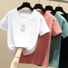 批发实拍欧洲站2023夏季新款纯棉短袖T恤女欧货宽松鞋子烫钻洋气<b class='q'>上衣</b>