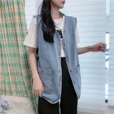 批发现货# 牛仔马甲女春秋新款大码宽松外穿<b class='q'>百搭</b>韩版无袖坎肩工装外套
