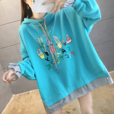 批发实拍25棉秋冬2021假两件慵懒风2020韩版长袖连帽卫衣女