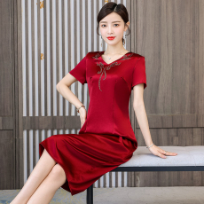 批发低领阔太太旗袍式连衣裙婚礼<b class='q'>妈妈</b>高贵礼服洋气时尚喜婆婆婚宴装夏