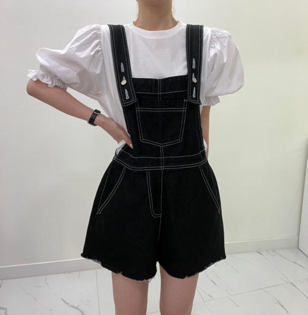 지금 여름 한국 스타일 하이웨이스트 디자인 센스 연령 감소 슬림해 보이는 넓은 다리 올인원 반바지