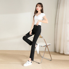 批发5190#实拍 九分裤<b class='q'>破洞</b>不规则小直筒毛边薄款<b class='q'>打底裤</b>女黑色女裤子