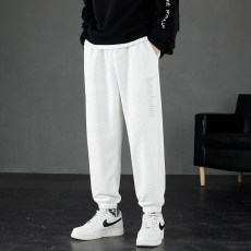 批发华夫格裤子男春夏潮牌痞帅宽松百搭束脚薄款卫裤刺绣休闲运动长裤