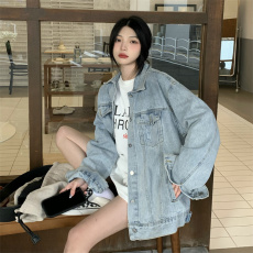 批发6602#实拍现货~牛仔外套女2025新款韩版宽松显瘦工装夹克上衣