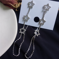 批发925银针闪耀全场的闪钻五角星耳线 长款气质显脸瘦耳坠<b class='q'>饰品</b>