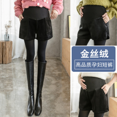 批发实拍孕妇裤秋冬季金丝绒阔腿短裤外穿百搭打底裤袜靴裤孕妇装春秋