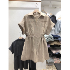 批发韩国东大门2026春夏新款时尚百搭双贴袋抽绳收腰<b class='q'>连体</b><b class='q'>裤</b>女休闲<b class='q'>短裤</b>