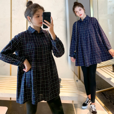 批发实拍2026春秋装新款格子衬衣<b class='q'>时尚</b>孕妈百搭连衣裙