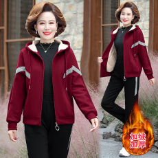 批发妈妈<b class='q'>冬</b>装外套洋气中老年运动服套装女秋<b class='q'>冬</b>中年加绒加厚上衣两件套