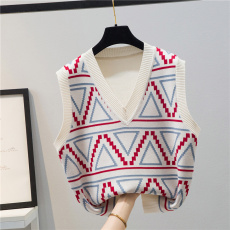 批发实拍马甲女春秋背心针织年新款女士毛衣坎肩复古马夹V领宽松外