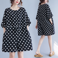 批发实拍 衬衫波点收腰抽绳宽松加大<b class='q'>连体</b><b class='q'>裤</b><b class='q'>短裤</b>五分裤