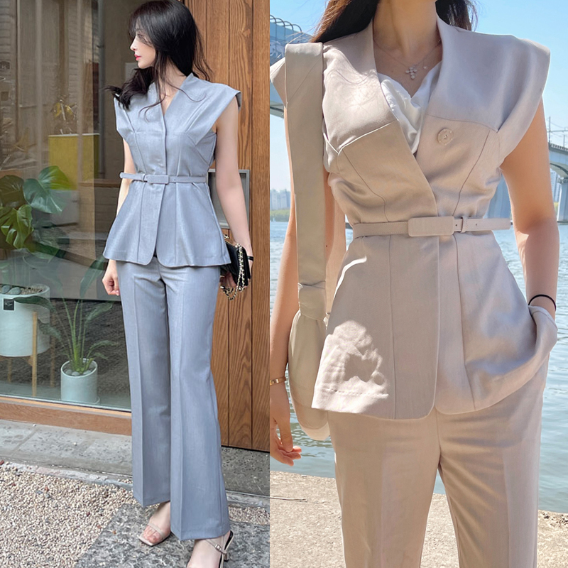 FA14982# 新款两件套夏装韩版OL气质修身上衣职业女裤时尚套装女 服裝批發女裝批發服飾貨源