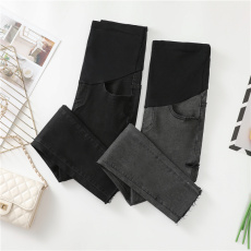 批发实拍孕妇牛仔裤春秋季新款毛边<b class='q'>破洞</b>打底长裤子外穿