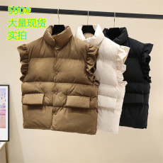 批发<b class='q'>韩国</b>棉服女短款网红时尚立领宽松保暖羽绒棉服马甲外套女冬