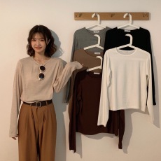 批发实价实拍 磨毛纯色圆领百搭学生套头<b class='q'>长袖</b><b class='q'>T</b><b class='q'>恤</b>女打底上衣