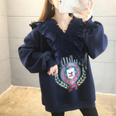 批发2150#大卫衣实拍秋季2025慵懒风前后V领字母印花加绒卫衣女