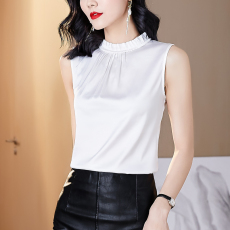 批发实拍真丝t恤女无袖<b class='q'>打底衫</b>夏季大码宽松遮肚上衣气质轻熟缎质小衫