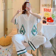 批发实拍 2022年夏季新款冰雪丝开衫休闲套装家居服女士睡衣