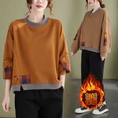 批发实拍2021年新款宽松大码圆领长袖加绒保暖短款女装上衣外套