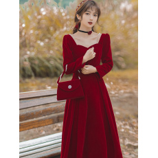 批发6289# 实拍现货 敬酒服新娘结婚在逃公主酒红色<b class='q'>小礼服</b>  控价+40