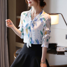 批发实拍洋气雪纺衫衬衫女夏装<b class='q'>新款</b>花色短袖<b class='q'>打底衫</b>小衫韩版七分袖上衣